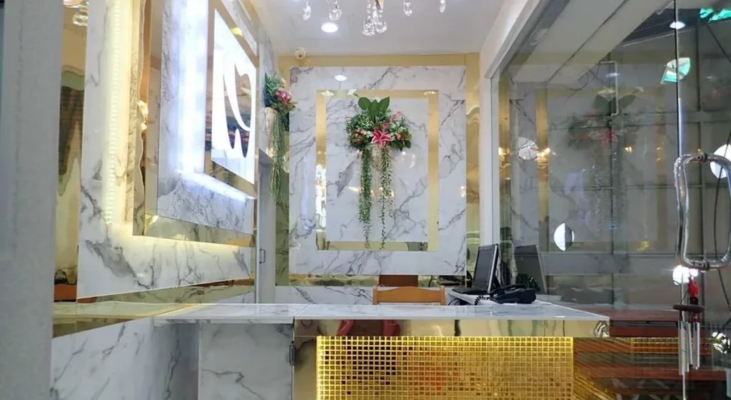 Renovated marble reception at Pattaya Smile Dental Clinic
