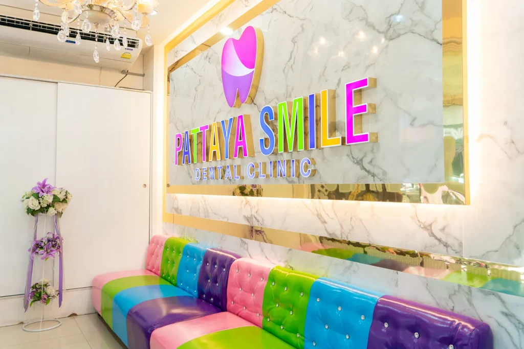 Patient lounge with the illuminated Pattaya Smile sign